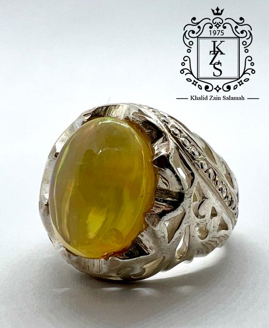 خاتم رجالي فضة بحجر الأوبال الافريقي