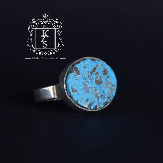 خاتم  رجالي فضة بحجر  الفيروز النيشابوري المحكوك