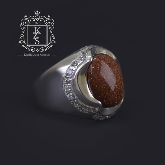 خاتم رجالي بحجر النجوم ومرصع بأحجار الزرقون