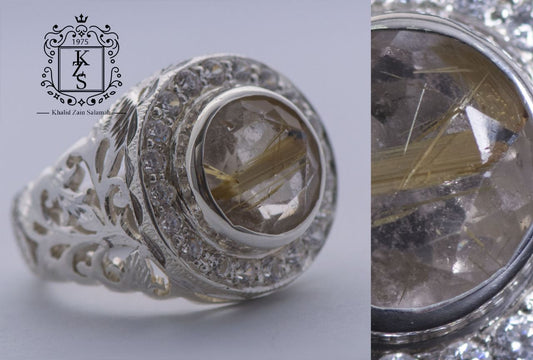 خاتم رجالي توباز ومرصع بأحجار الزرقون