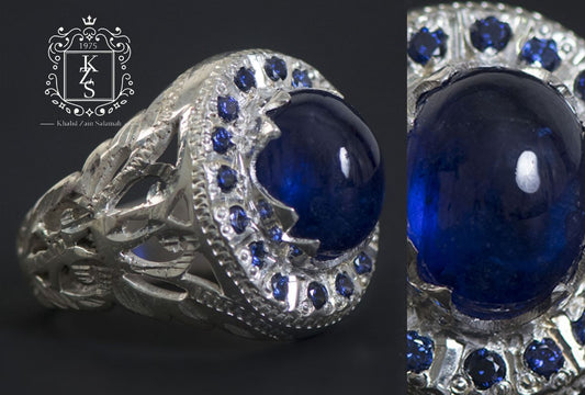 خاتم رجالي زفير ومرصع بأحجار الزرقون الزرقاء