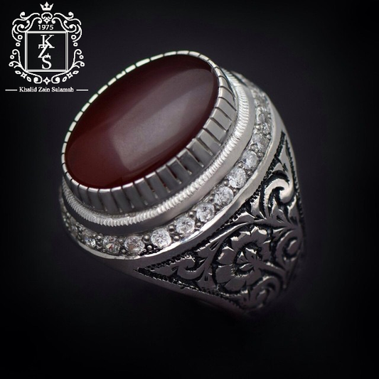 خاتم رجالي عقيق يماني كبدي