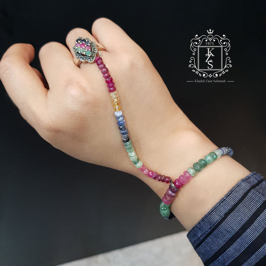 (اسورة نسائي وخانم فضة بالأحجار الكريمة (زمرد و زفير وياقوت وتوباز